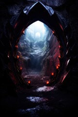 Poster - Mysterious dark fantasy cave with glowing lights