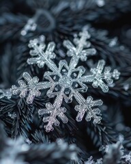 Canvas Print - Intricate snowflake crystals on a dark background