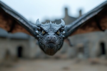 Poster - Close-up of a fierce dragon with glowing eyes