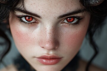 Poster - intense gaze of a person with glowing red eyes