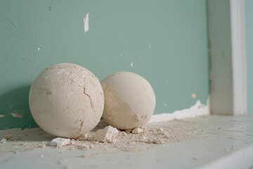 Wall Mural - Cracked plaster wall with old spherical objects