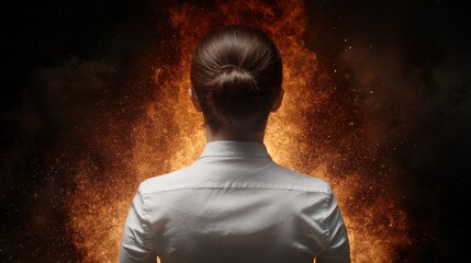 Canvas Print - person standing in front of fiery background