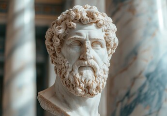 Poster - Detailed sculpture of a bearded man with curly hair