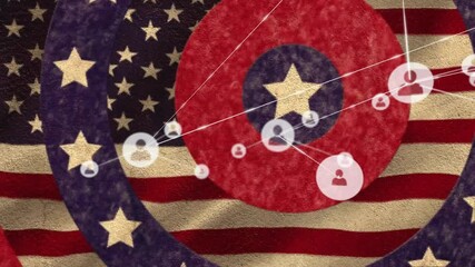 Sticker - Animation of network of connections with icons and flag of usa