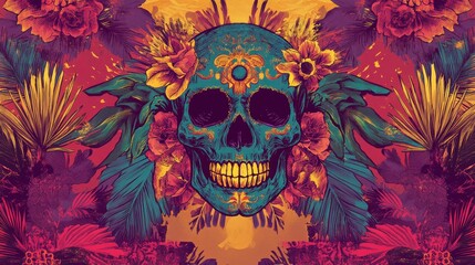 Mystical Day of the Dead Tarot Card with Colorful Vintage Aesthetics