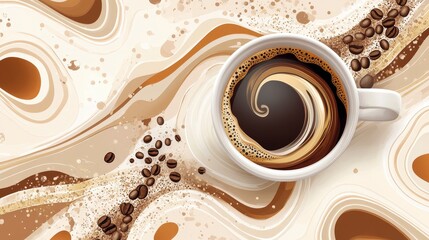 Wall Mural - Mocha Swirls - Dynamic Coffee Poster Background with Abstract Patterns in Warm Tones