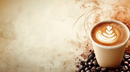 Wall Mural - Aromatic Coffee Poster Design with Abstract Patterns and Textures in Warm Tones