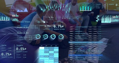 Poster - Animation of diagrams and data processing over diverse colleagues talking in office