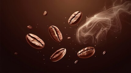 Wall Mural - Elegant Coffee Beans Vector Illustration with Smoke on Dark Background