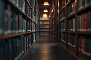 Poster - a quiet library filled with rows of books, offering a space for concentration and study. concept of 