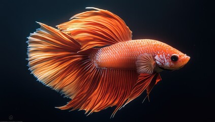 Canvas Print - Orange Betta Fish with Flowing Fins