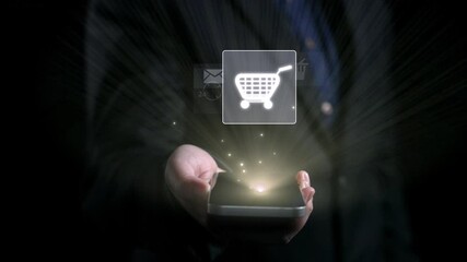 Poster - business person integrates omni-channel strategies, enhancing online shopping and marketing reach. d