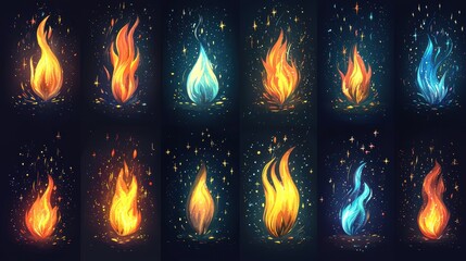 Canvas Print - Set of  Fire Flame Graphics for Game Design  Magic  Fantasy