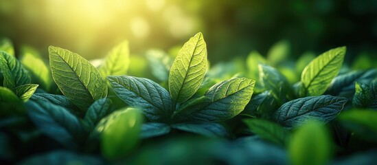 Poster - Sunlight Illuminating Lush Green Leaves