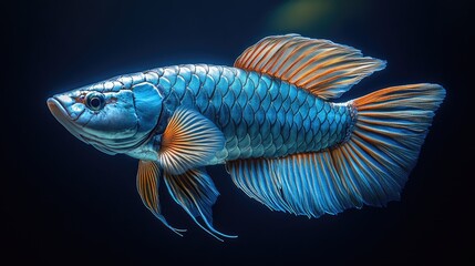 Poster - A Blue and Orange Fish with Striking Fin Display