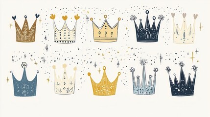 Sticker - Hand Drawn Crowns with Stars   Boho Illustration