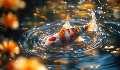 Wall Mural - Koi Fish Jumping in a Pond