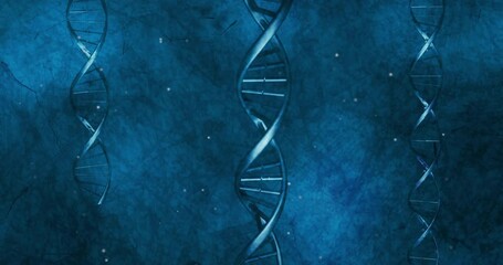 Poster - animation of light spots over dna strands on blue background