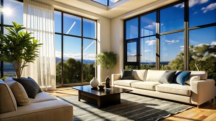 Minimalist luxury modern living room interior design, morning light, modern interior concept for use. contemporary interior design.