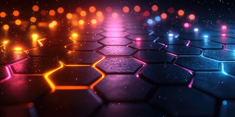 Poster - Abstract Neon Hexagon Background