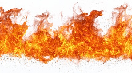 Wall Mural - Fiery Orange Flames Isolated On White Background