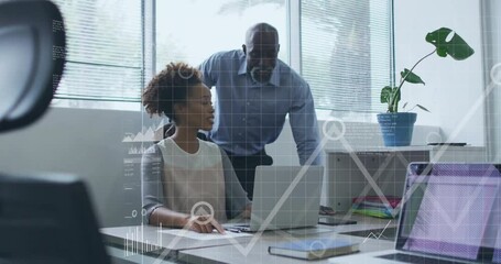Poster - Animation of financial data processing over diverse business people in office