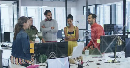 Poster - Animation of financial data processing over diverse business people in office