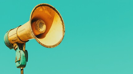 Vintage Yellow  Megaphone Against a Turquoise Sky