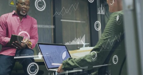 Poster - Animation of financial data processing over diverse business people in office