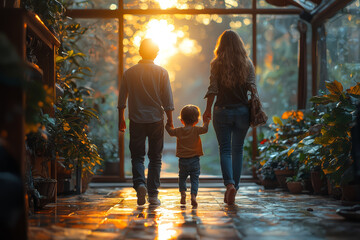 Canvas Print - A family witnessing a childs first steps, overwhelmed with pride and emotional joy. Concept of developmental milestones and familial pride.