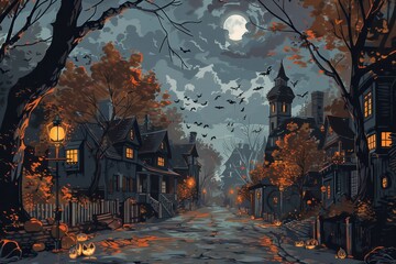 Wall Mural - Chills and Thrills The Haunted House on Halloween Night