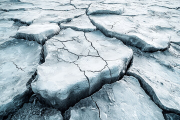 Poster - A cracked glacier with visible crevices, symbolizing the rapid melting of ice formations due to warming temperatures. Concept of glacial retreat and climate warming.