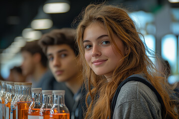 Poster - Teens participating in a science fair, presenting their innovative projects. Concept of education and scientific curiosity.