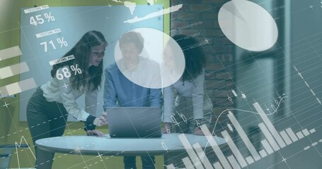 Poster - Animation of financial data processing over diverse business people in office