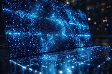 Poster - a transparent computer screen displaying data with no one operating it, hinting at an invisible user