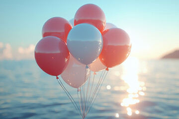 Poster - a series of floating balloons with no strings visible, as if held by an unseen person. concept of ma