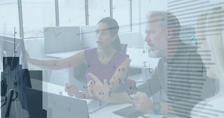 Poster - Animation of financial data processing over diverse business people in office