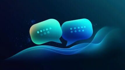 Poster - Modern Chat Bubbles with Calendar Symbol in Warm Blue and Green Tones for Enhanced Communication and Event Participation