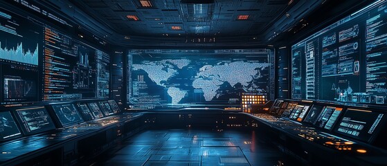 Poster - Advanced information security simulation with interactive digital environments, featuring data protection strategies, threat detection systems, and secure infrastructure