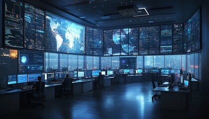 Aufkleber - Advanced information security operations center with hightech monitoring screens, encrypted data streams, and security analysts at work
