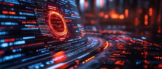 Aufkleber - Closeup of a hacker s device with stolen data files, featuring encrypted information, and digital codes, set in a sleek, hightech workspace