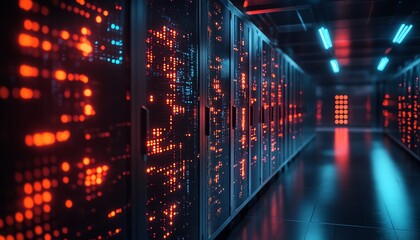Aufkleber - Closeup of a secure data center with stateoftheart cybersecurity systems, featuring encrypted servers, firewalls, and digital security measures