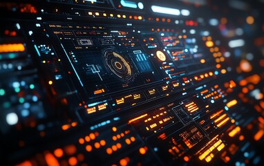 Leinwandbilder - Closeup of a wireless hacking console with interactive displays, showing captured signals, data breaches, and advanced decryption tools
