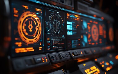 Leinwandbilder - Closeup of a wireless hacking console with interactive displays, showing captured signals, data breaches, and advanced decryption tools