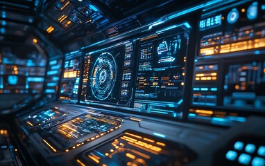 Aufkleber - Futuristic digital security interface with complex encryption algorithms, realtime monitoring, and automated threat detection in a sleek environment