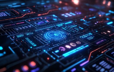 Aufkleber - Futuristic digital security interface with complex encryption algorithms, realtime monitoring, and automated threat detection in a sleek environment