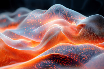Poster - an abstract digital display where particles move in intricate patterns, creating a captivating visua
