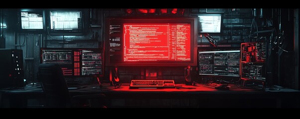 Aufkleber - Detailed visualization of a zeroday exploit, featuring malicious code, compromised network systems, and hightech security breach tools in a dark setting