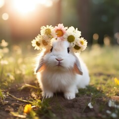 Cute bunny wearing flowers