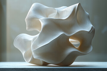 Poster - a floating abstract sculpture where each part changes shape to represent different cognitive functio